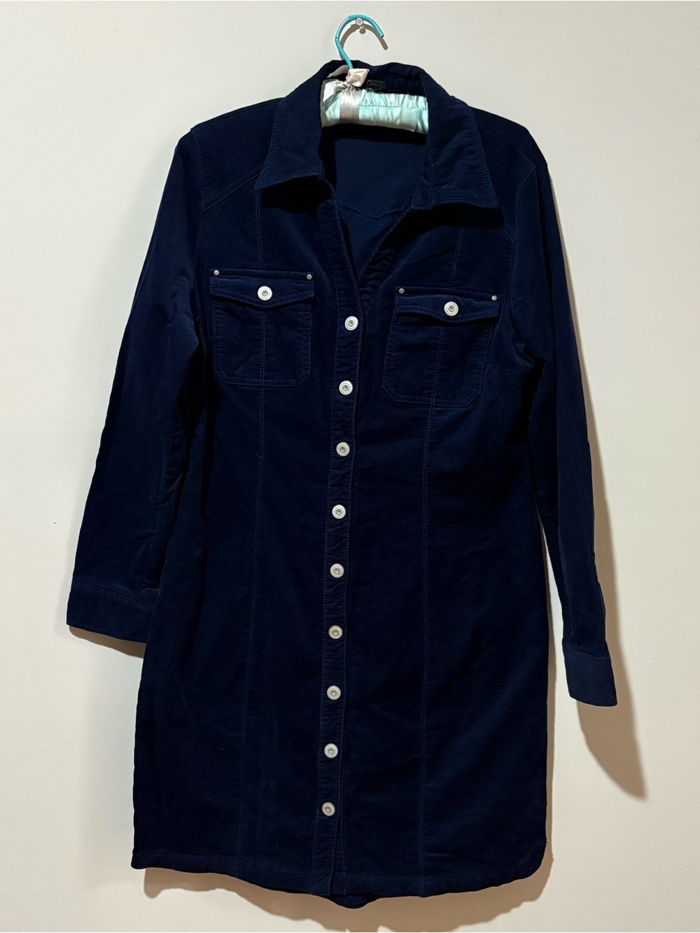 Women’s navy blue corduroy button-front dress